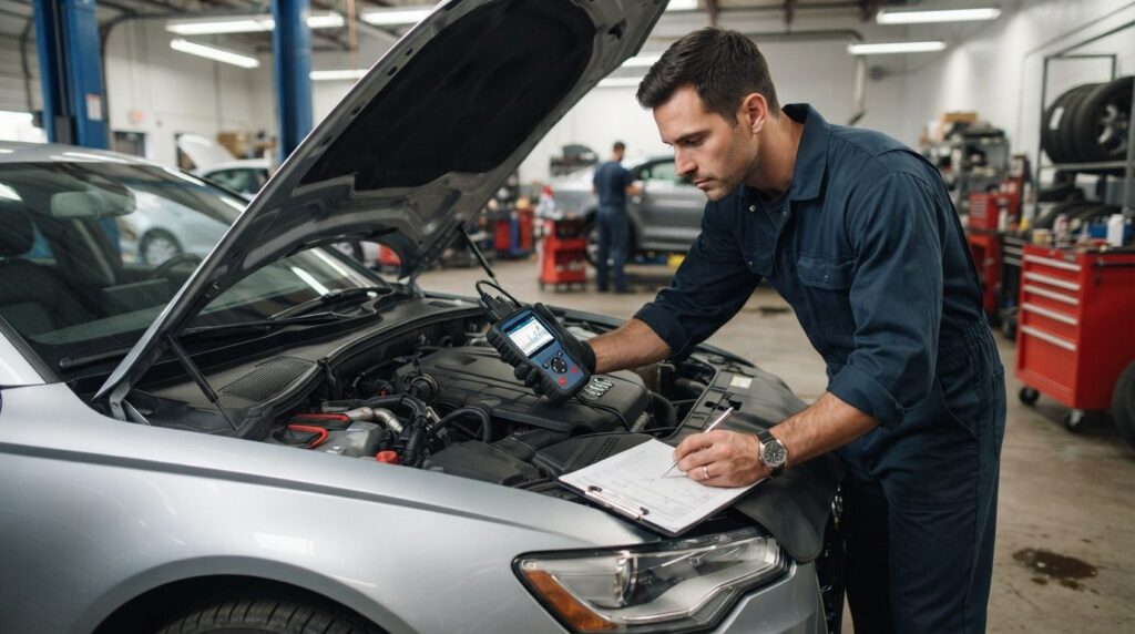 Photorealistic stock image, 16:9 format: A professional car 